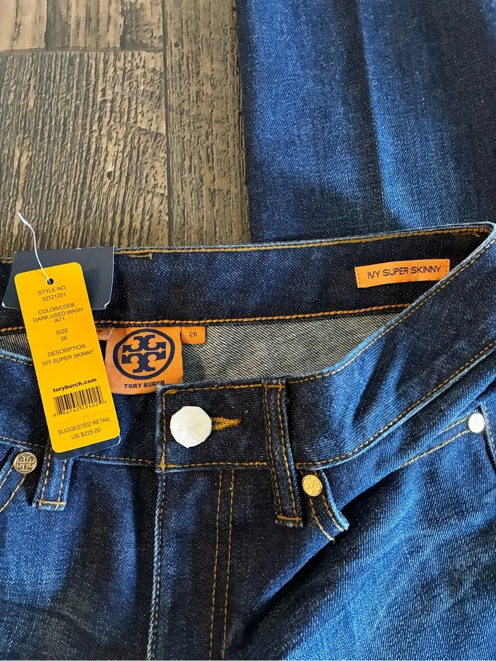 Tory Burch Dark Blue Skinny Jeans with Gold Hardware